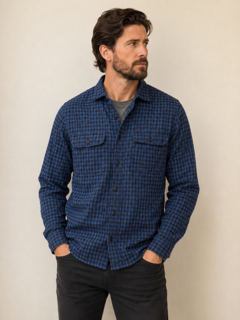 Filson Scout Shirt Men’s Small Blue Black Check Plaid Cotton Button Up